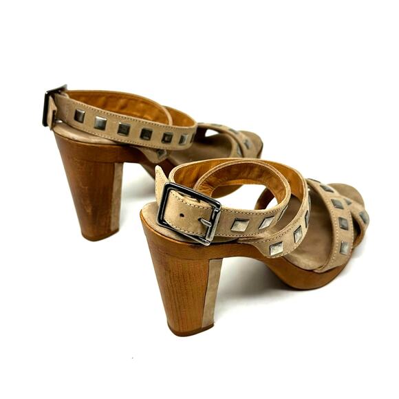 Theory Tan Studded Ankle Wrap Heels - Picture 5 of 12